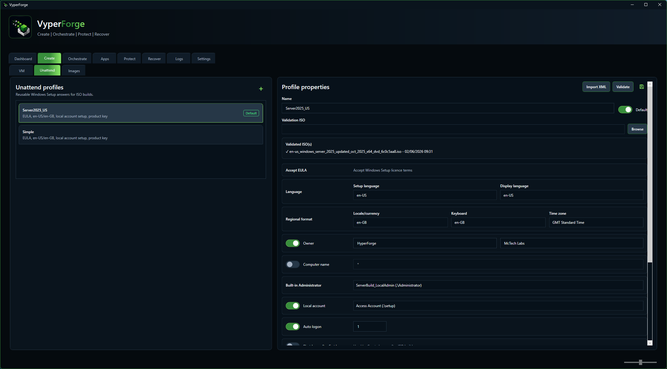 VyperForge unattend profile editor